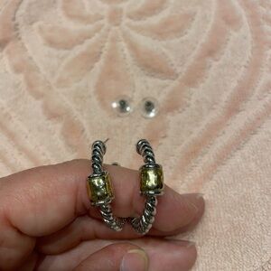 Brighton Hammered Gold and Silver Hoop Earrings